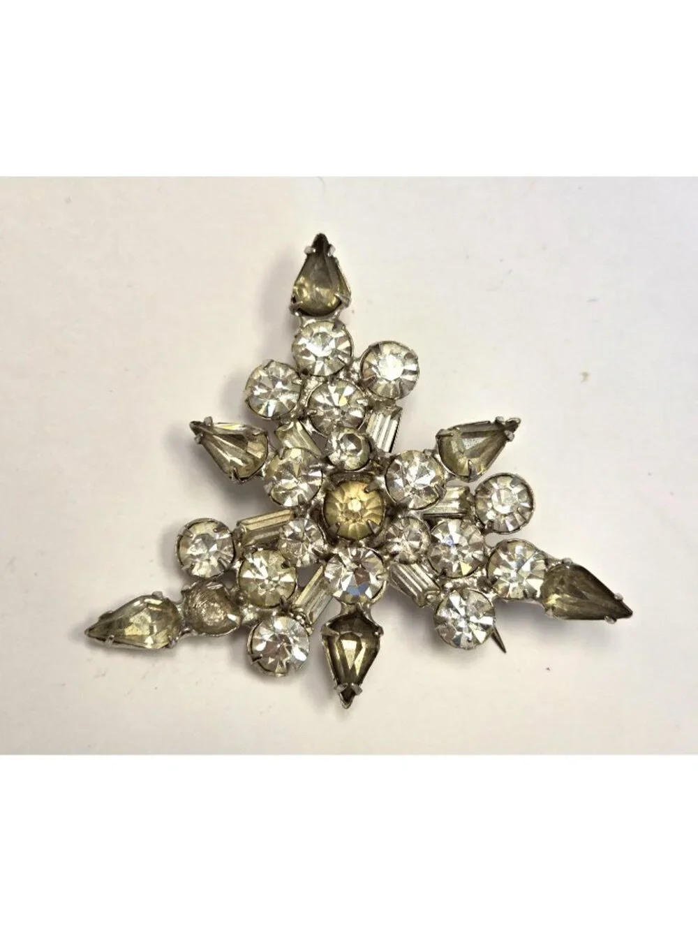 Vintage Rhinestone Snowflake Brooch Silver Tone